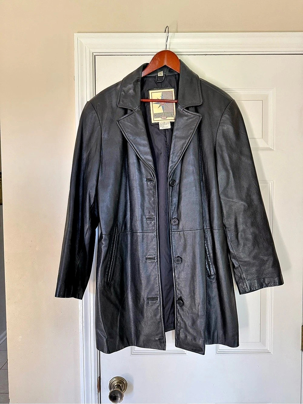 Vintage 90s Middlebrook Park Black Leather Coat Jacket XL